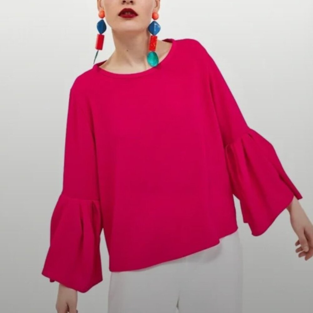 Zara Hot Pink Bell Sleeve Top